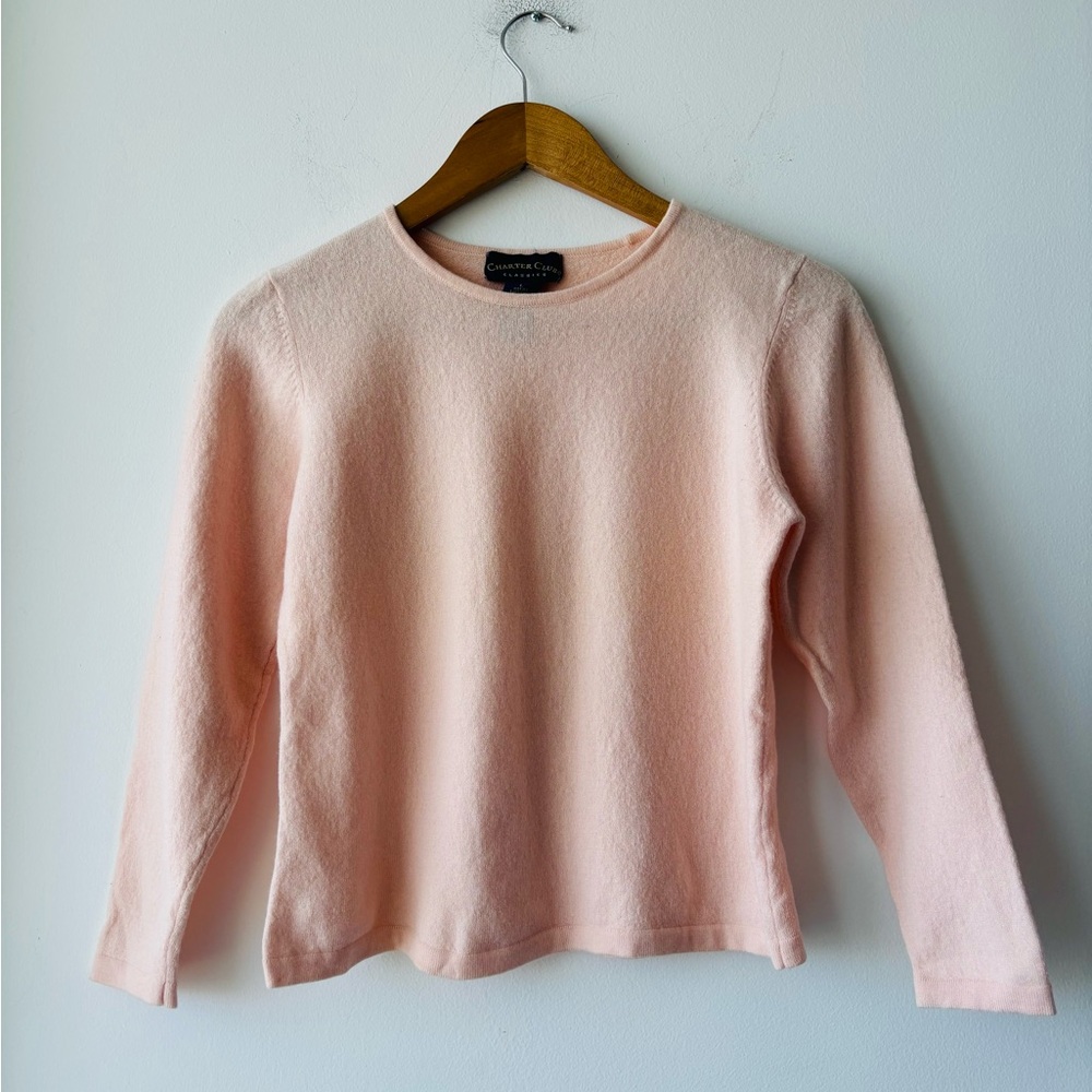 VTG Charter Club Sweater Baby Pink Merino Wool Shrunken Women L Feminine Preppy